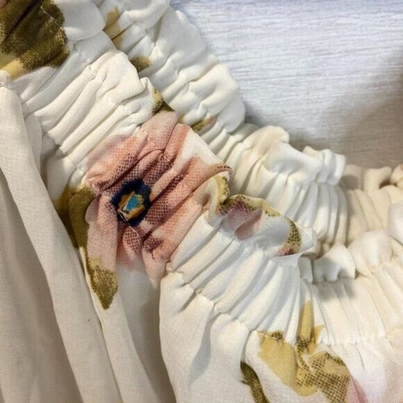 Blush Floral Flutter Sleeve Asymmetrical Ruffle Off Shoulder Women's Dress - Picture 5 of 6